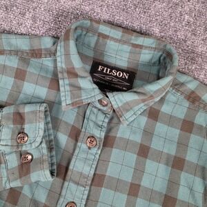 Filson Flannel Shirt Womens S Teal Brown Plaid Long Sleeve Button‎ Up